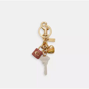 Coach Key Cluster Bag Charm Keychain Gold Pink White Multi CP891 NWT
